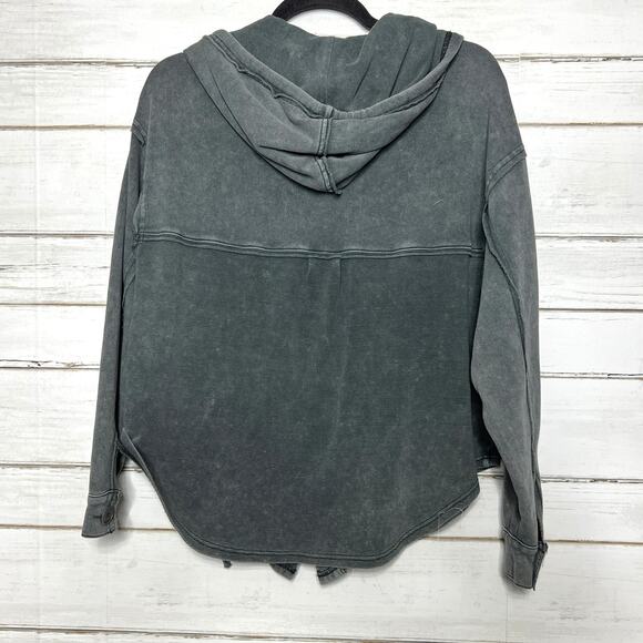 Mustard Seed Mineral Wash Button Front Hoodie Top Size Small - Picture 2 of 8